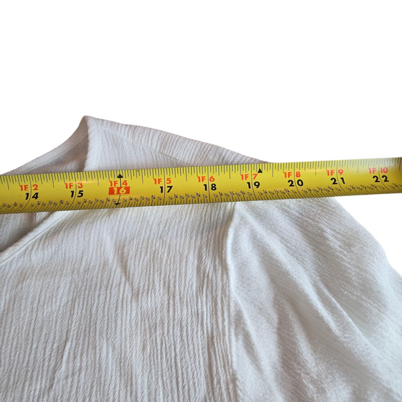 Women’s Large White Boho Lace Crinkle Peasant Tunic Keyhole 3/4 Sleeve Shirt - Picture 6 of 9